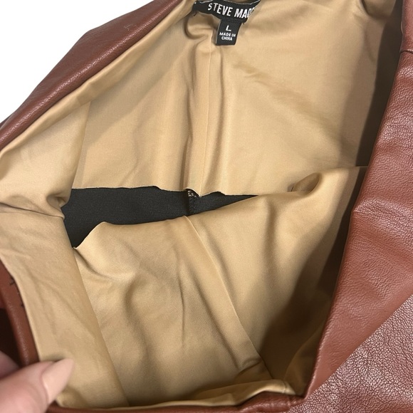 Steve Madden Citrine faux Leather flat front flare Pant Cognac Women’s Large - Picture 6 of 10